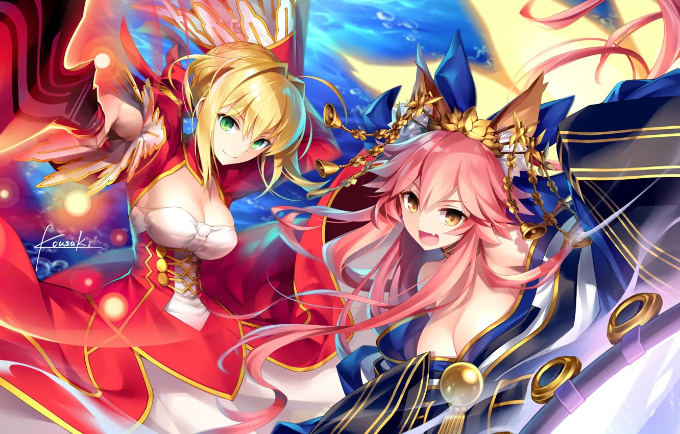 Photo wallpaper girls, ears, saber, anime, art, Fox, caster, Fate/Extra