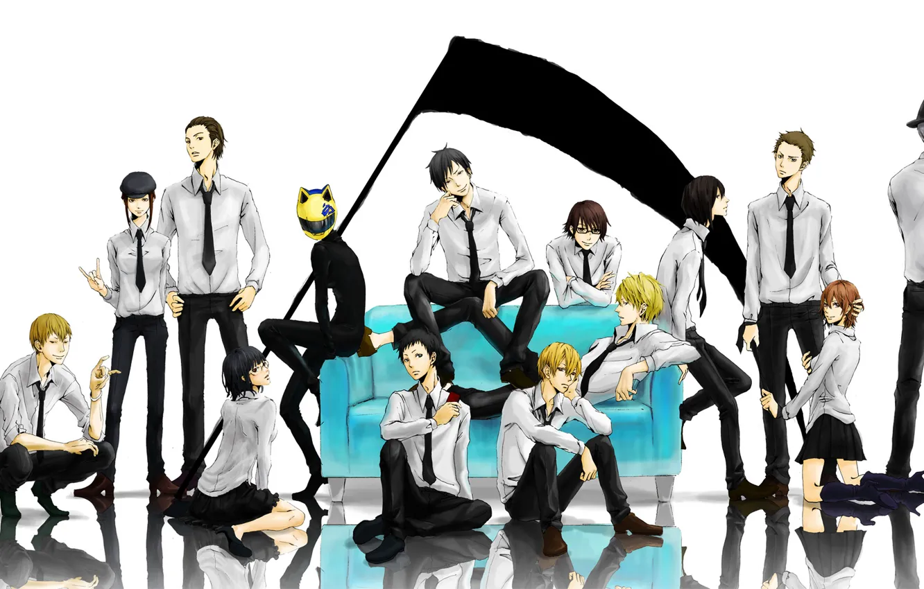 Photo wallpaper art, characters, durarara, durarara, of sonohara Anri, ryugamine, Mikado, shizuo, of izaya