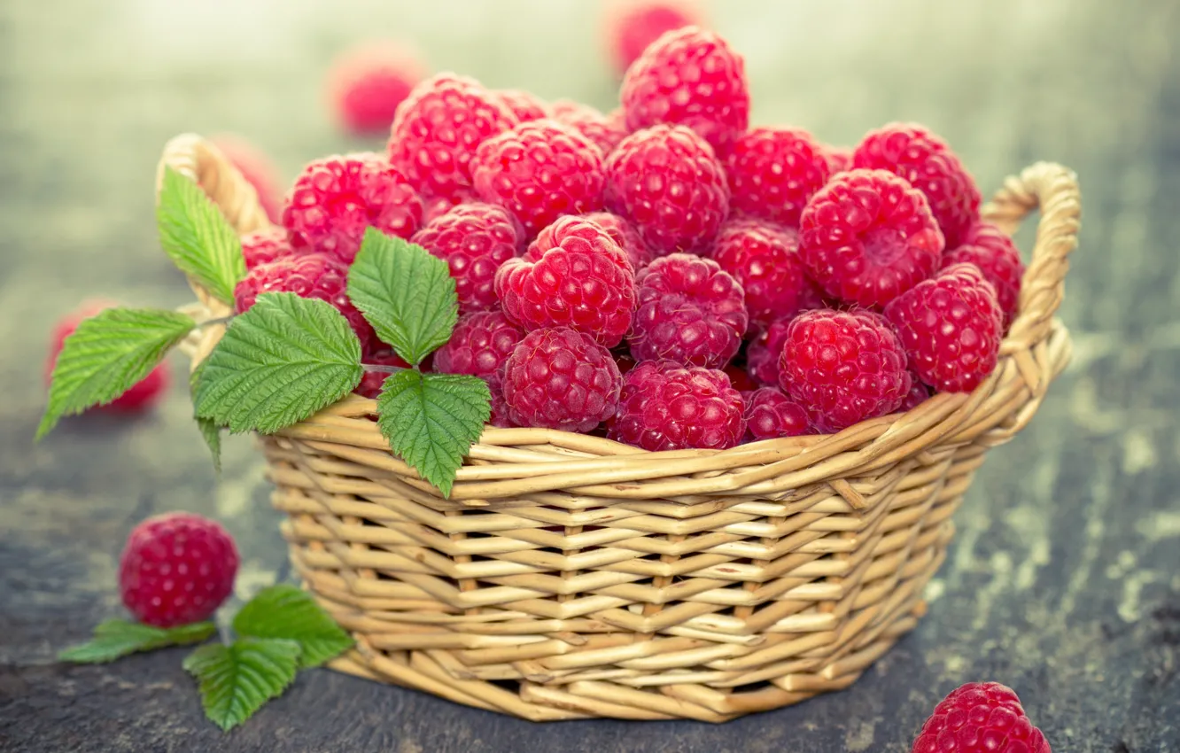 Photo wallpaper berries, raspberry, basket