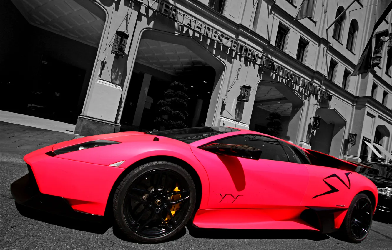 Photo wallpaper pink, street, Lamborghini, supercar, supercar, pink, murcielago, street