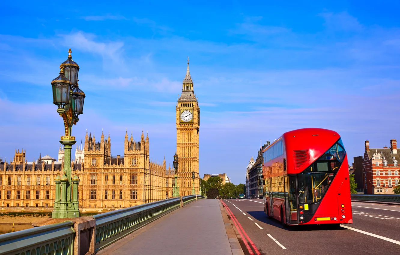 Photo wallpaper the city, street, England, London, Big Ben, London, England, bus