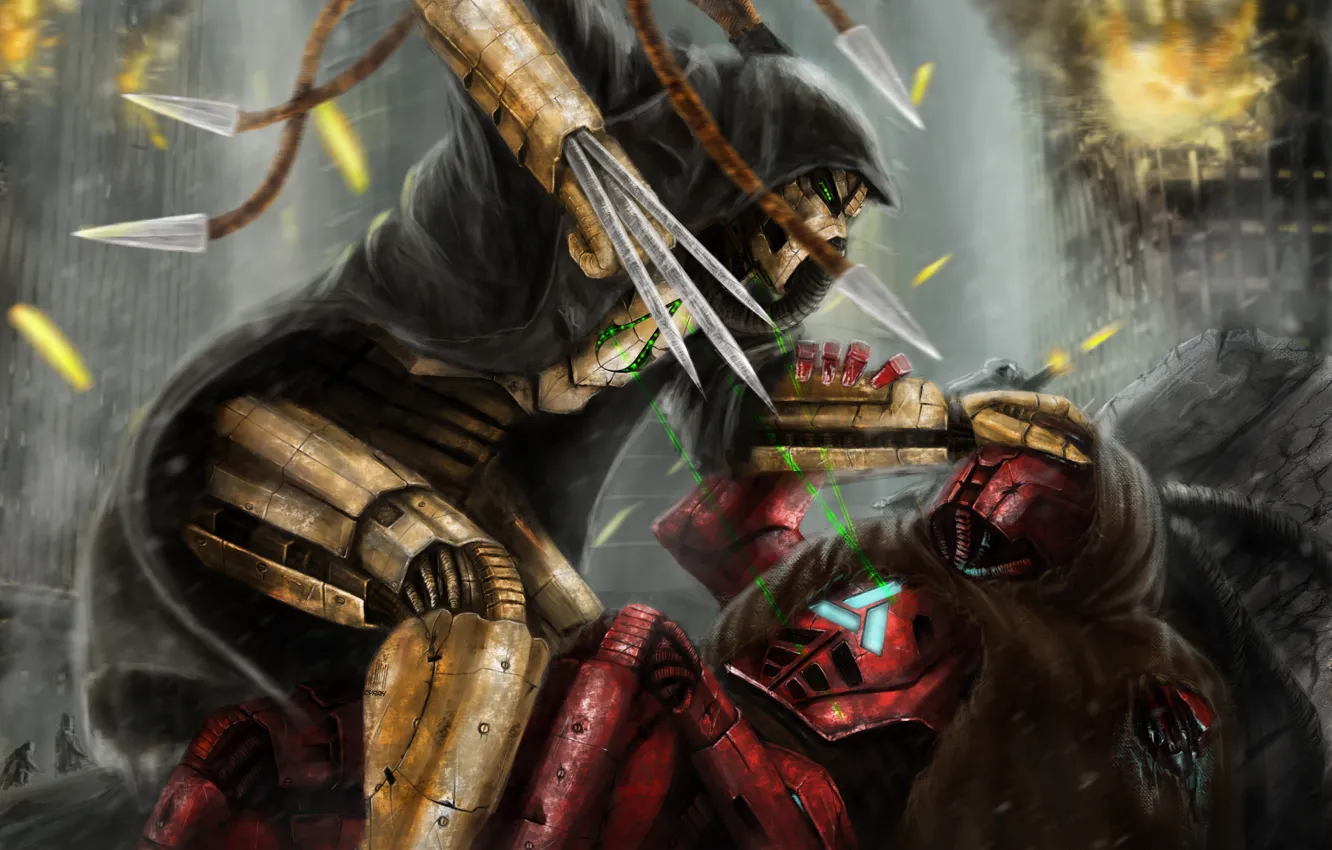 Photo wallpaper the explosion, the game, battle, art, Mortal Kombat, Sector, Cyrax
