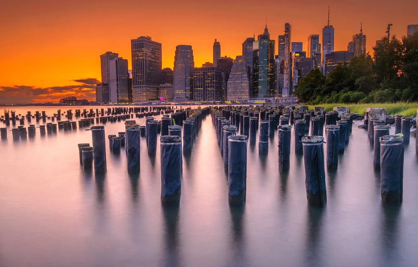 Photo wallpaper lights, New York, skyscrapers, USA