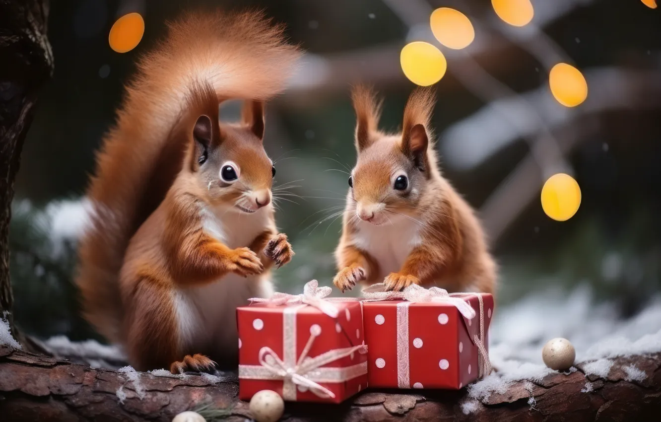 Photo wallpaper winter, snow, box, gift, toy, new year, protein, Christmas