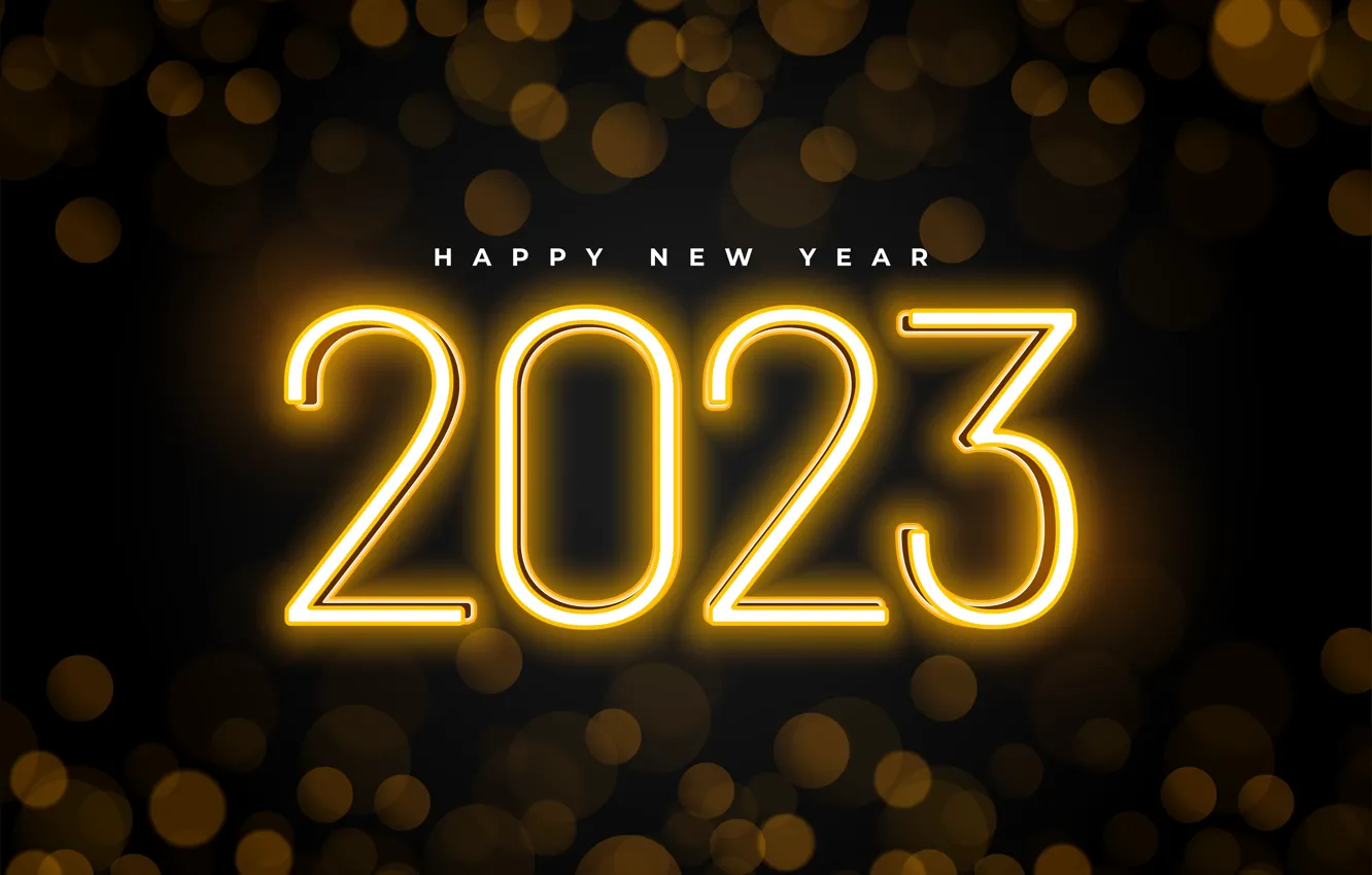 Photo wallpaper light, glare, lights, the inscription, new year, figures, gold, black background