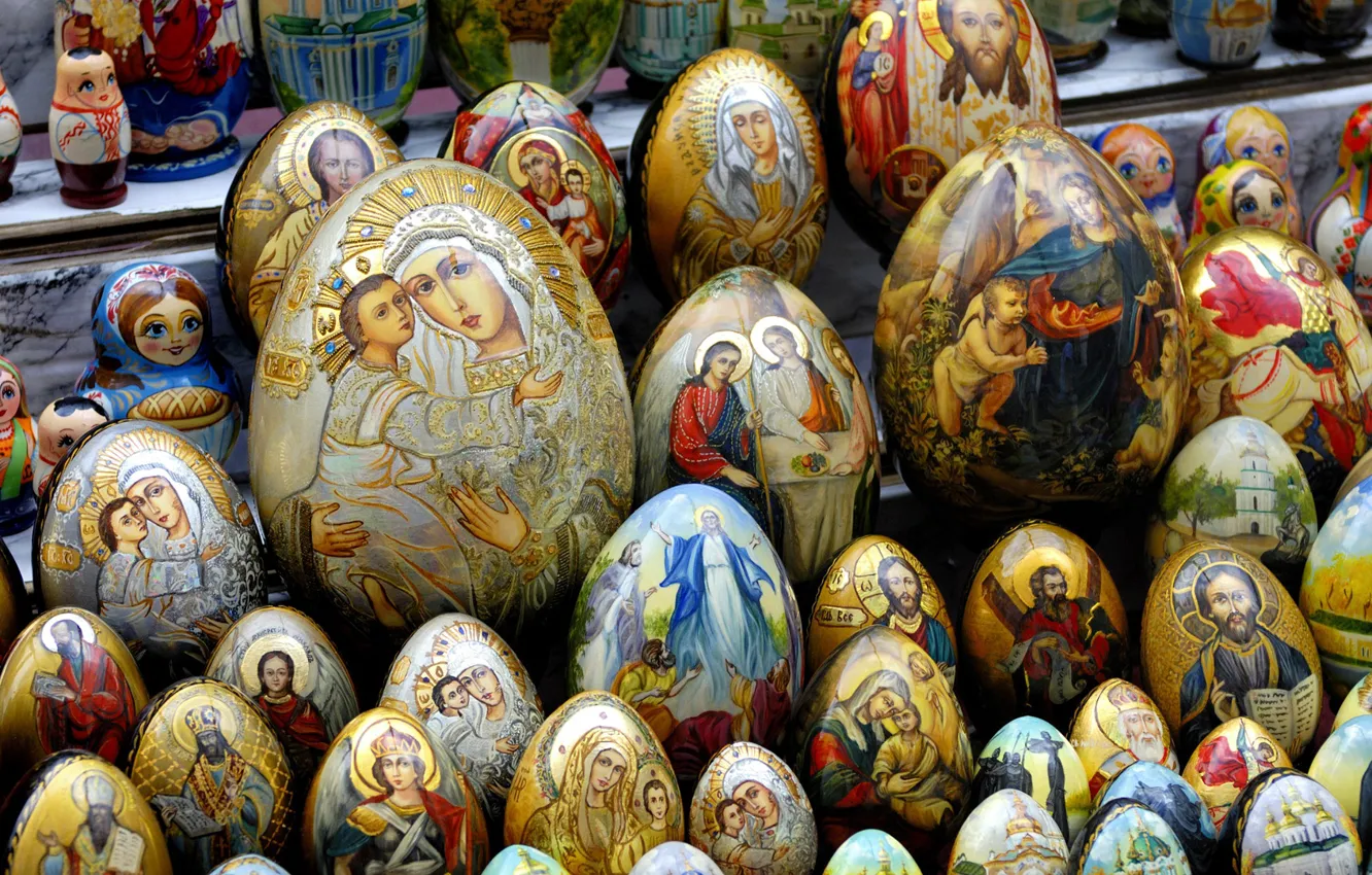Photo wallpaper eggs, Easter, Holy, icon, matryoshka