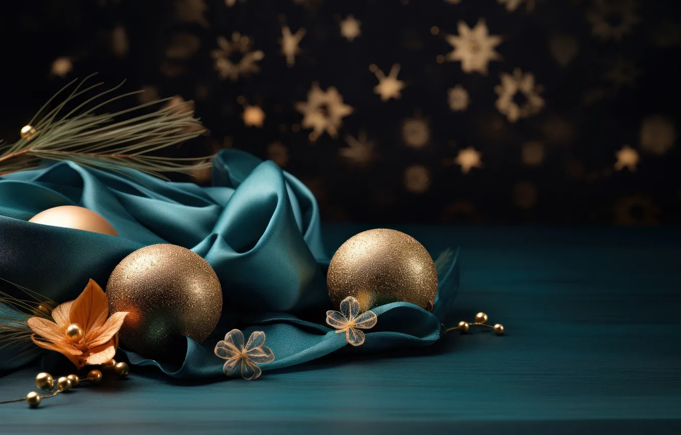 Photo wallpaper balls, blue, the dark background, balls, new year, Christmas, the scenery, gold