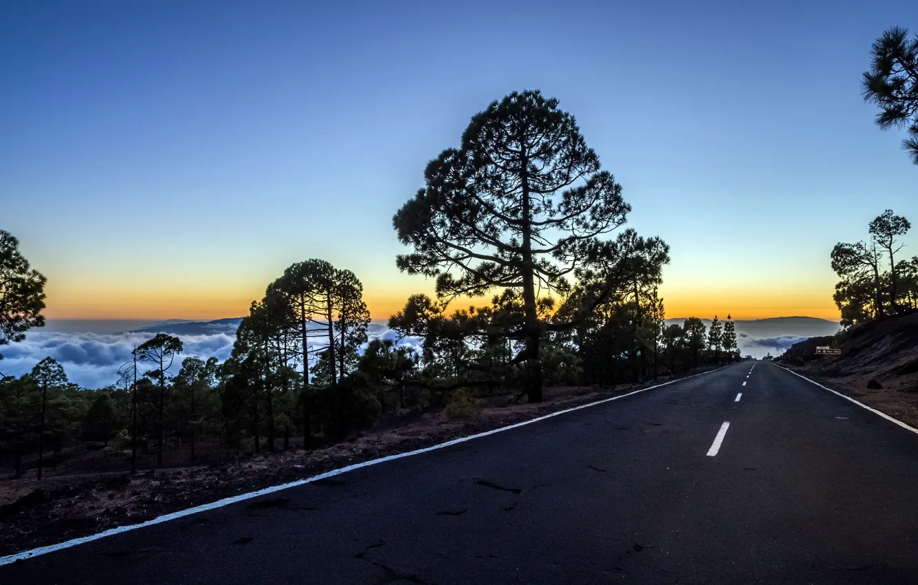 Photo wallpaper road, landscape, mountains, morning