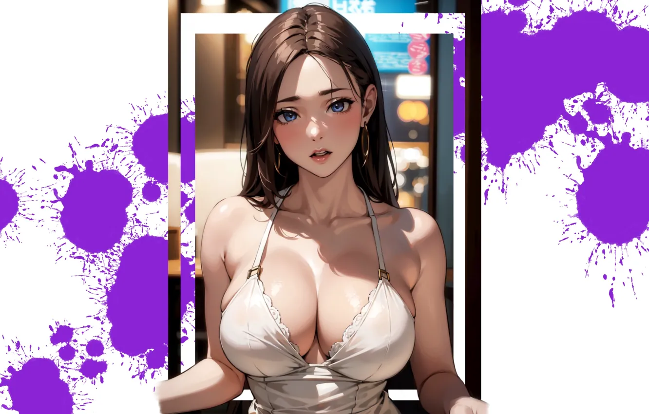 Photo wallpaper girl, white, hot, sexy, long hair, boobs, anime, pretty