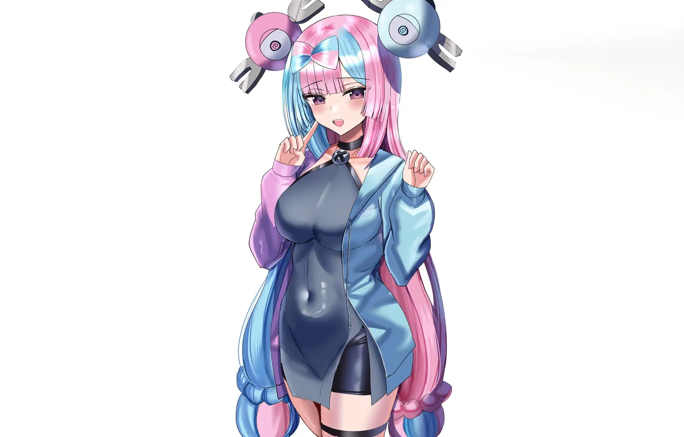 Photo wallpaper girl, pink hair, long hair, dress, boobs, anime, beautiful, purple eyes