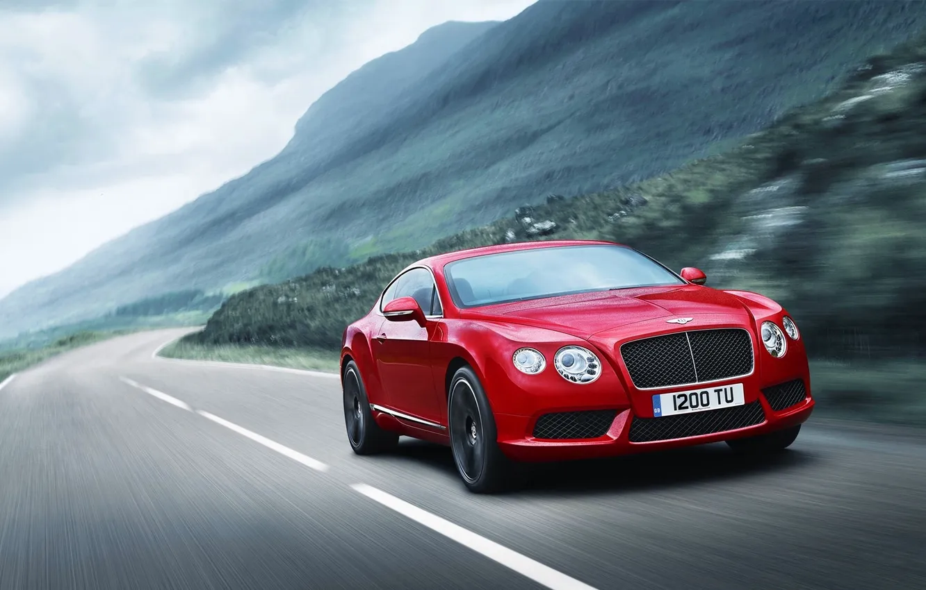 Photo wallpaper Red, Bentley, Continental, Road, grille, The front, Range, In motion