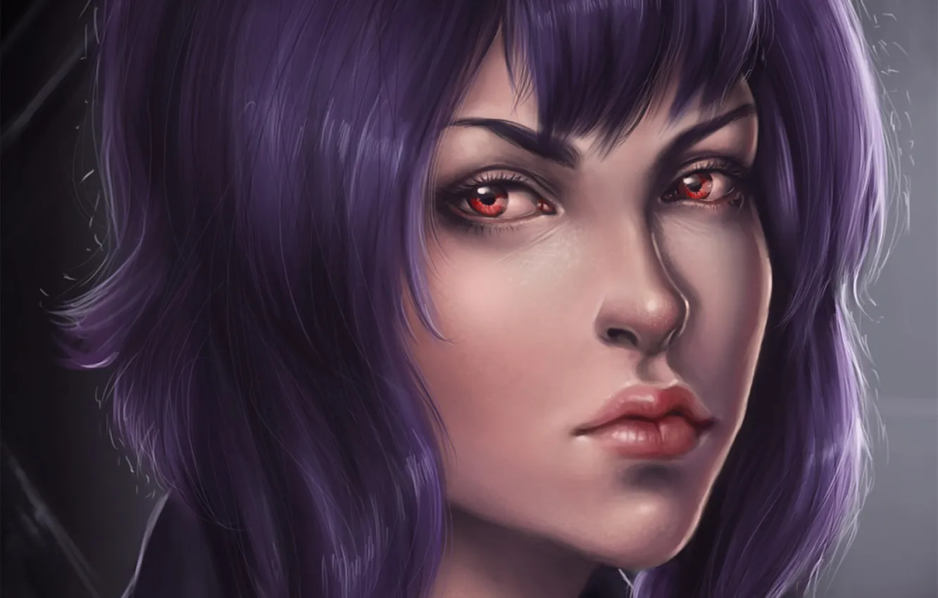 Photo wallpaper girl, close-up, portrait, red eyes, Ghost in the shell, Motoc Kusanagi, Ghost in the Shell, …