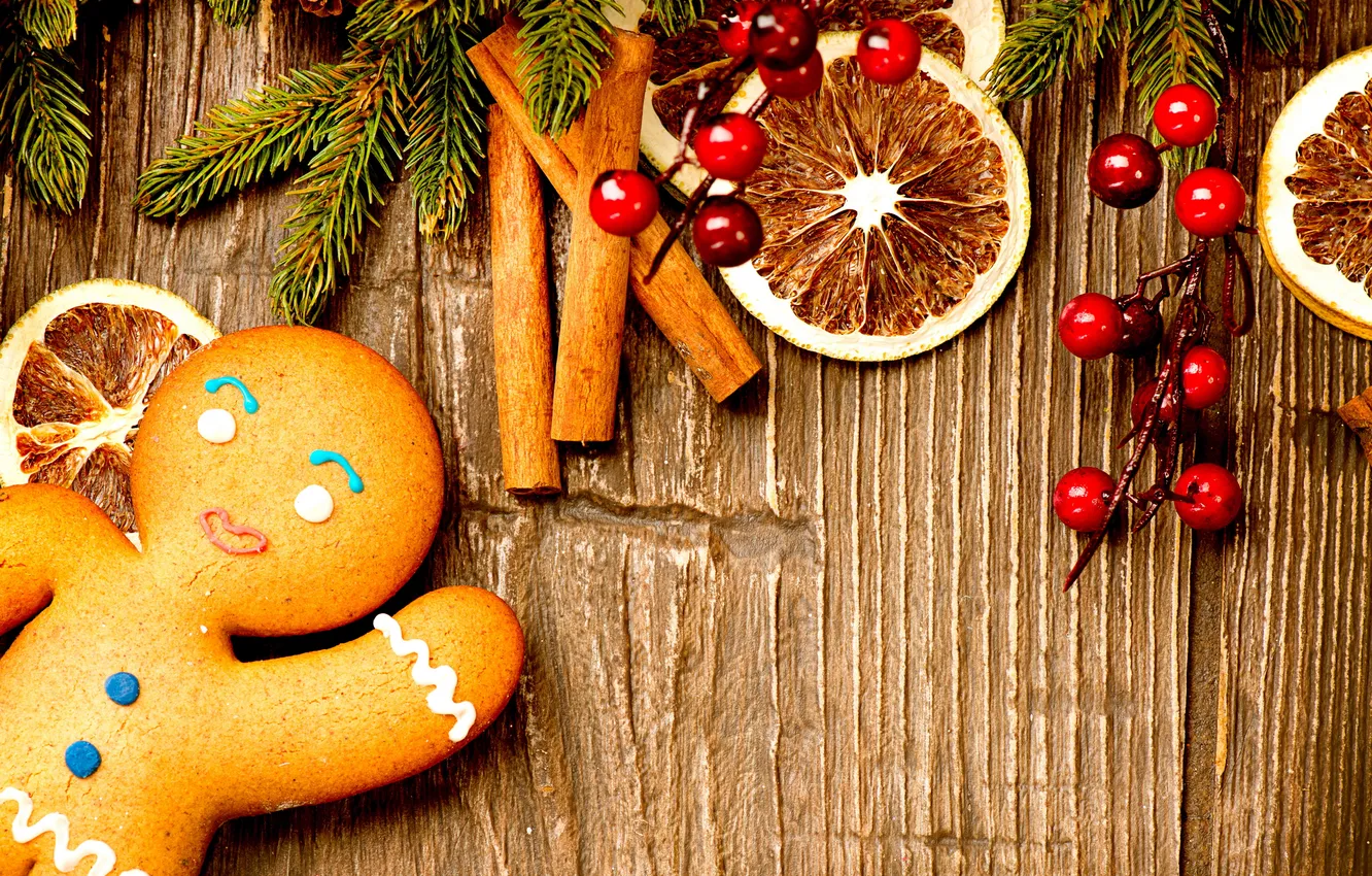 Photo wallpaper berries, lemon, Christmas, sweets, cinnamon, gingerbread