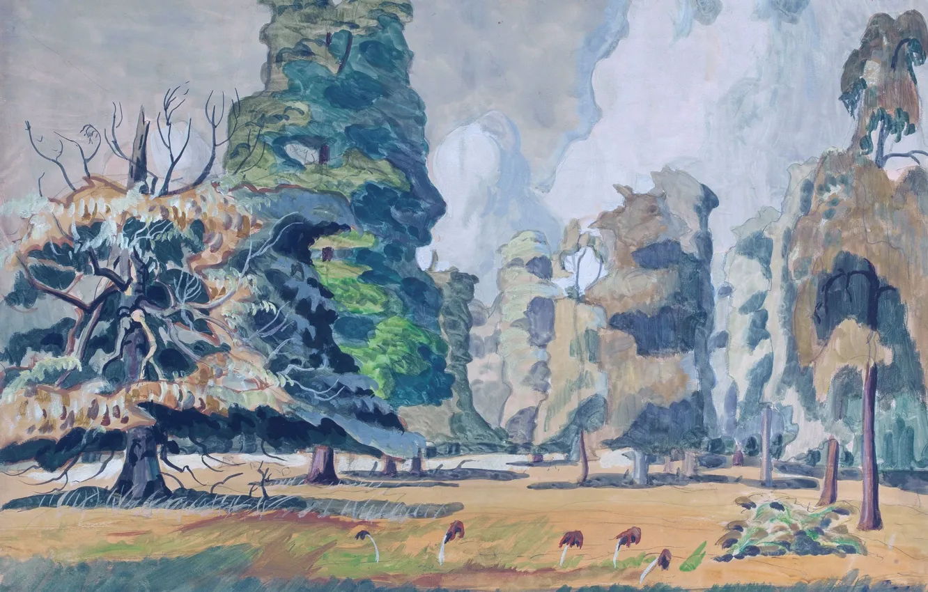 Photo wallpaper trees, mushrooms, Charles Ephraim Burchfield, Summer Grove