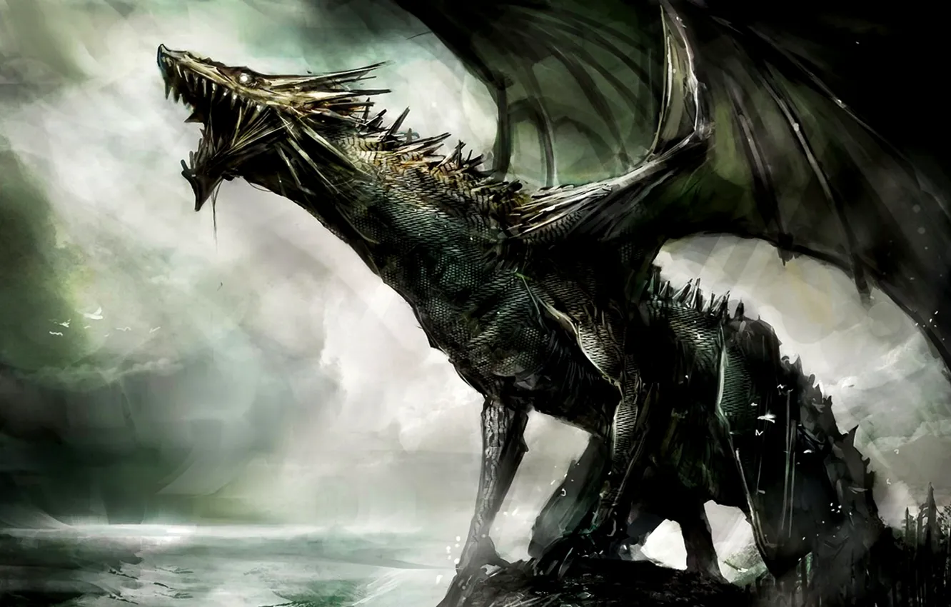 Photo wallpaper dragon, creature, jaws