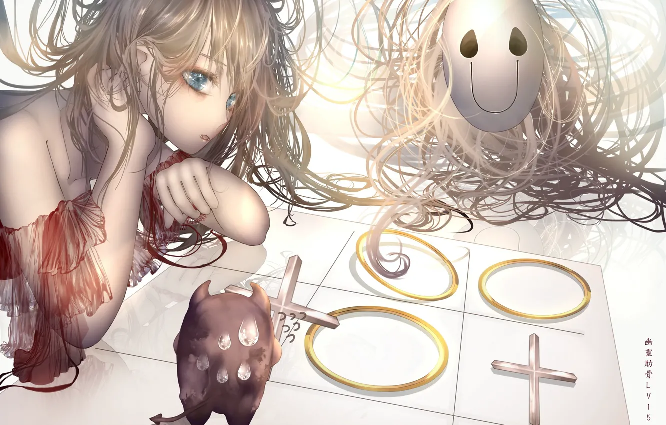 Photo wallpaper girl, mask, plays, TIC-TAC-toe