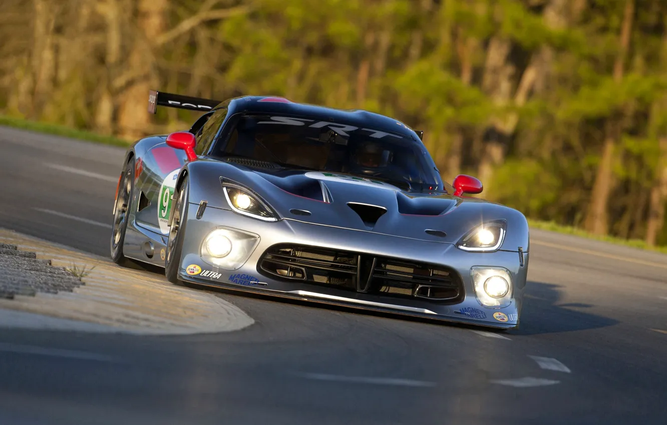 Photo wallpaper Machine, The hood, Dodge, Lights, Viper, the front, GTS, Viper