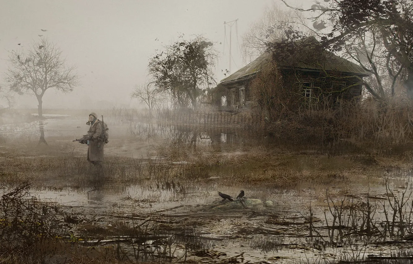 Photo wallpaper House, Soldiers, Stalker, Pripyat, STALKER, Fog, Mac Rebisz, by Mac Rebisz