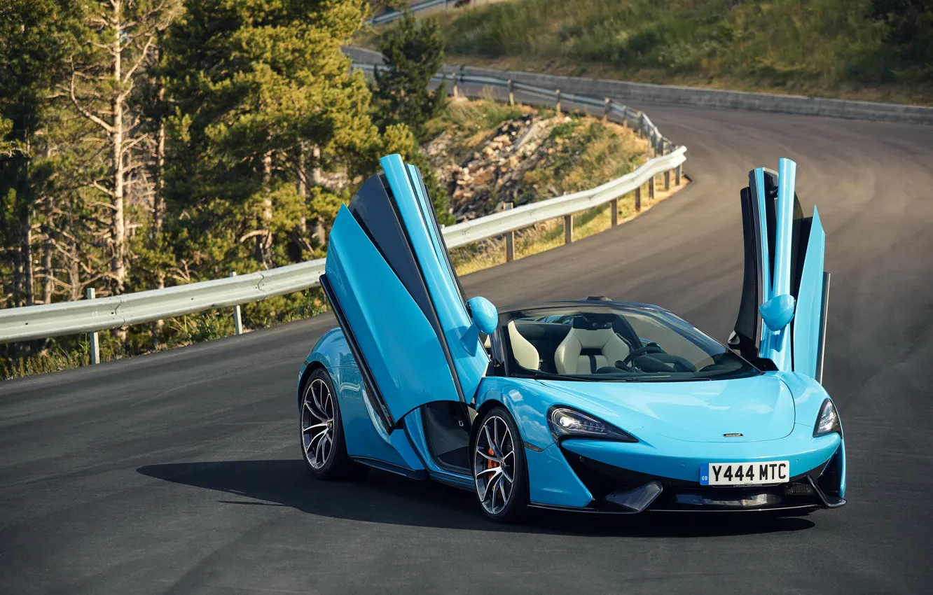 Photo wallpaper road, McLaren, blue, Spider, 570S, Worldwide