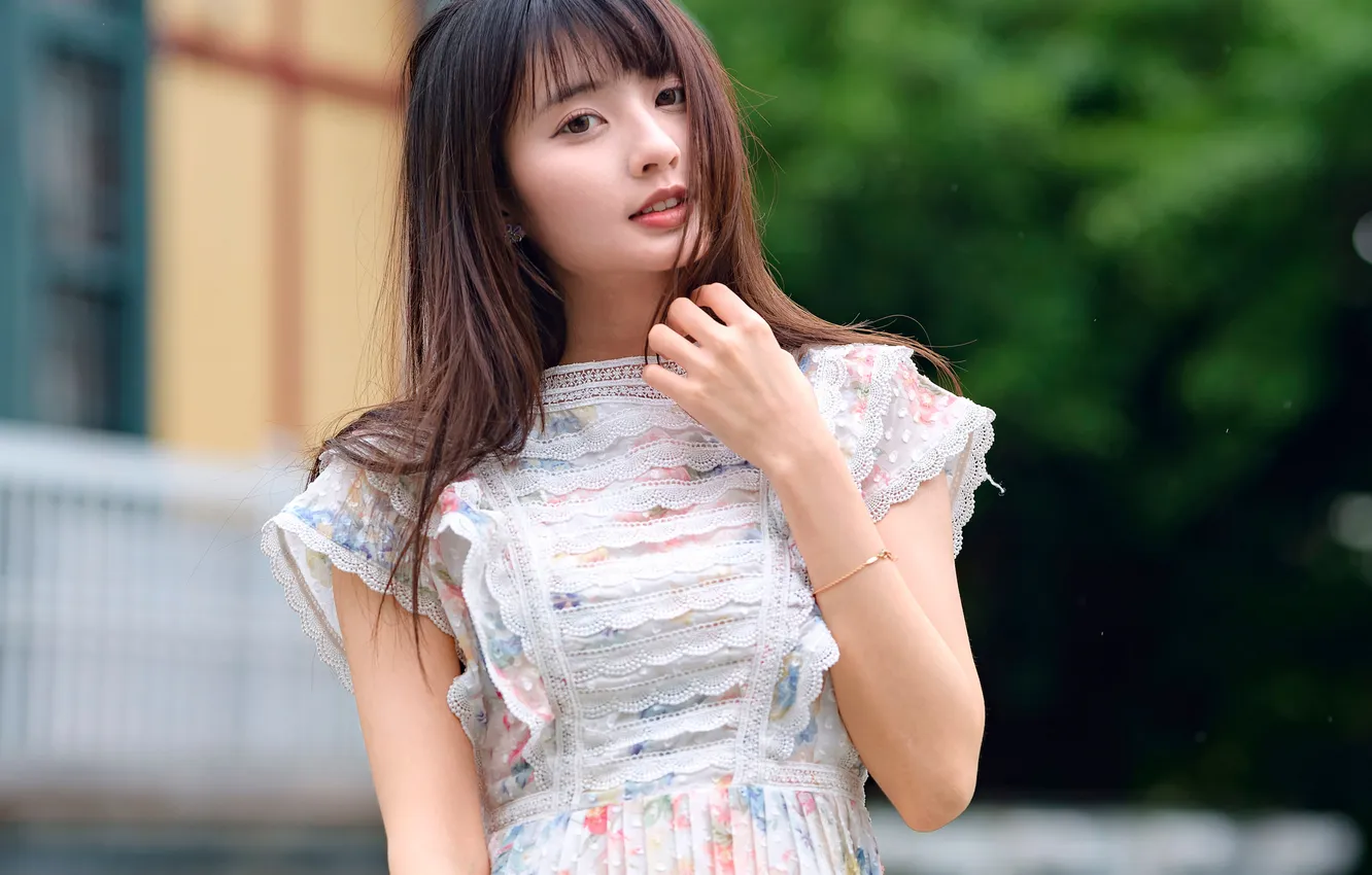 Photo wallpaper look, pose, model, portrait, makeup, dress, hairstyle, brown hair