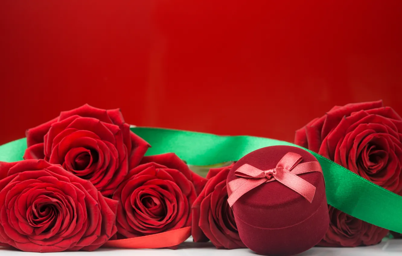 Photo wallpaper roses, bouquet, red, red, flowers, romantic, box, roses