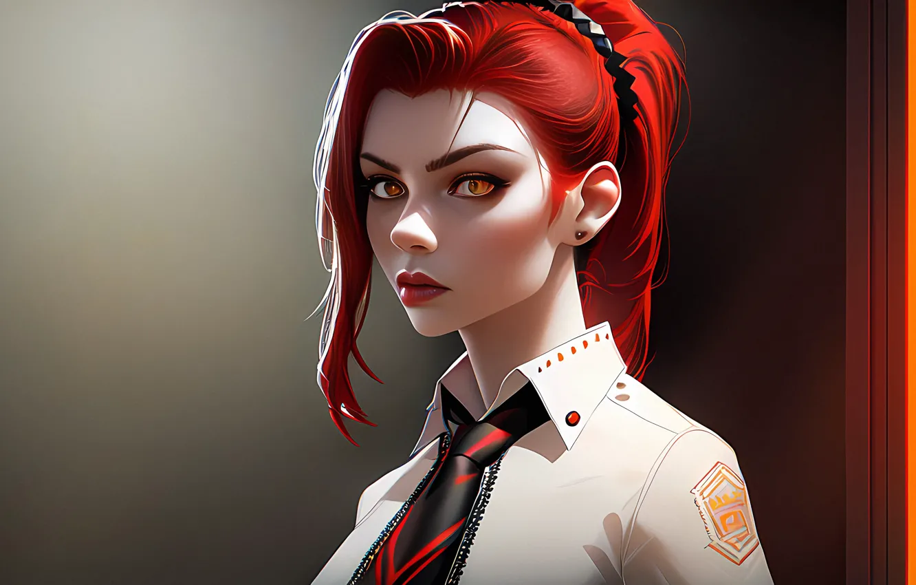 Photo wallpaper look, beautiful girl, digital art, uniform, digital art, bright hair, artificial intelligence, Stable Diffusion