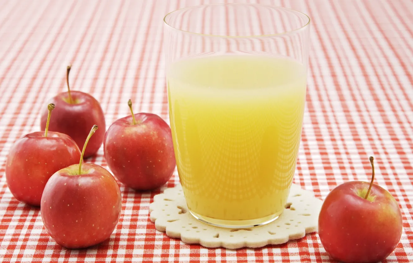 Photo wallpaper glass, Apple, juice, tablecloth