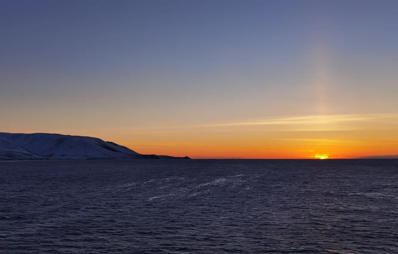 Photo wallpaper sea, the sun, rays, sunset