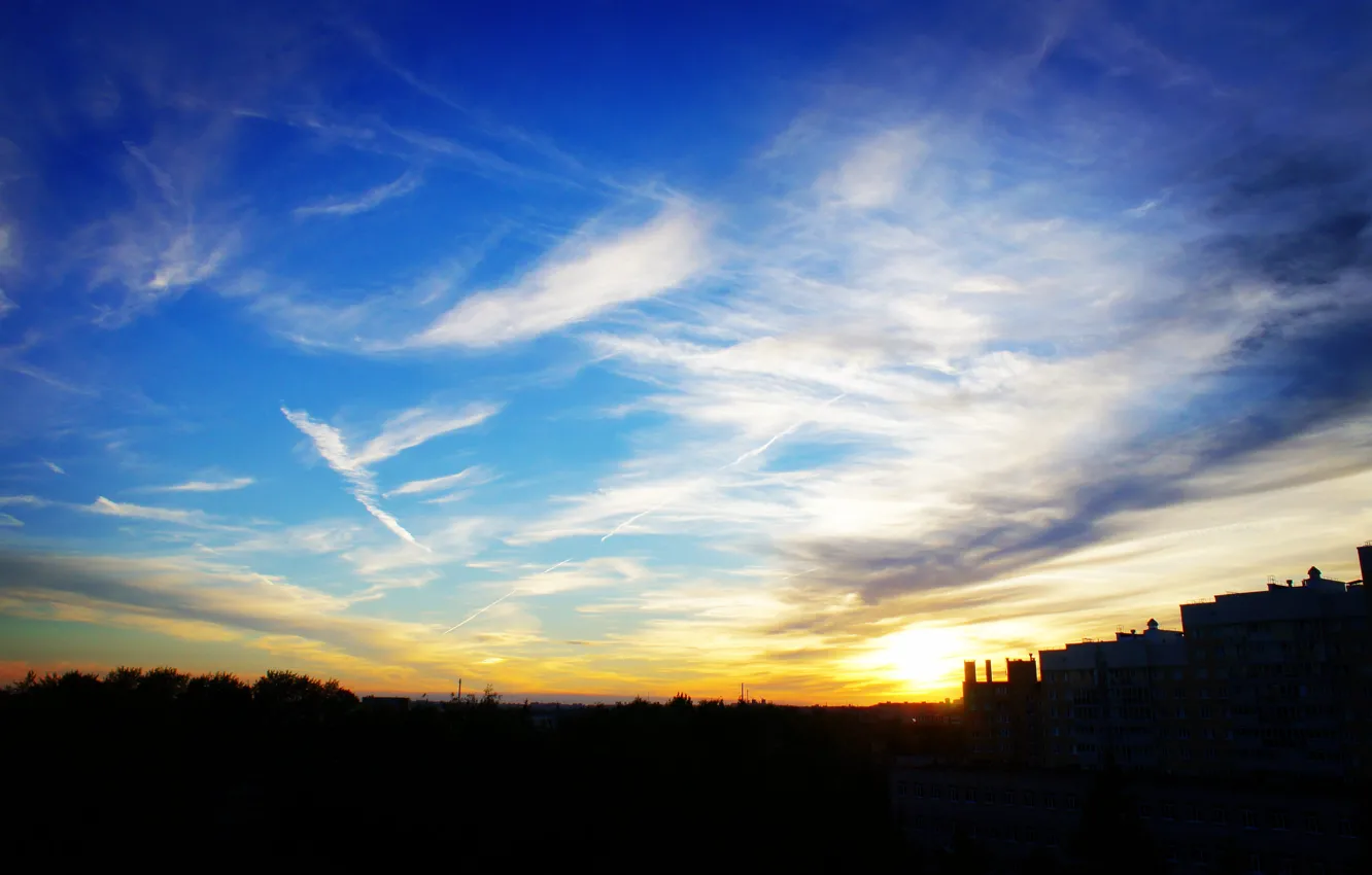 Photo wallpaper sunset, summer, the sun, the sky, clouds, August