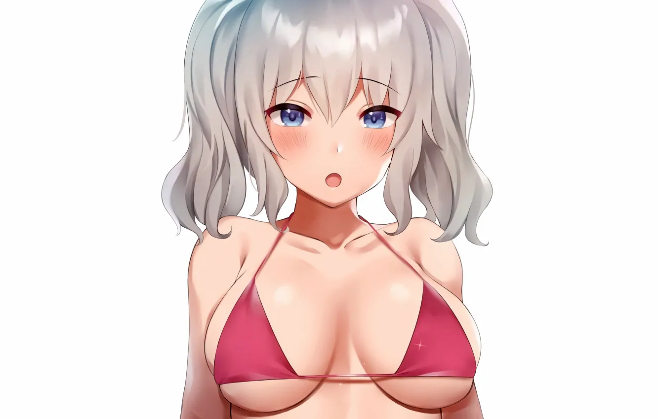 Photo wallpaper girl, sexy, cleavage, long hair, boobs, anime, blue eyes, beautiful