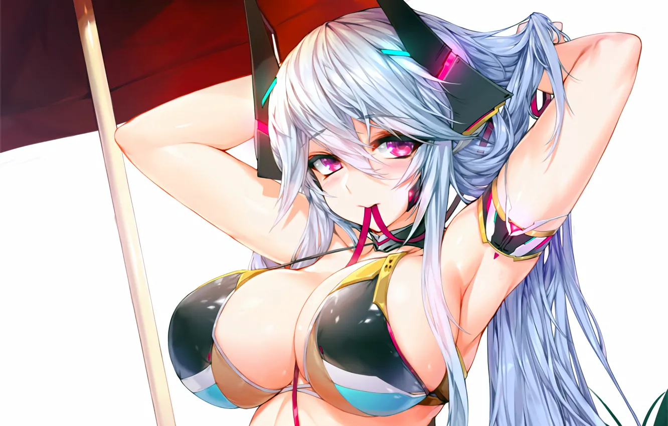 Photo wallpaper girl, sexy, cleavage, long hair, boobs, anime, beautiful, pretty