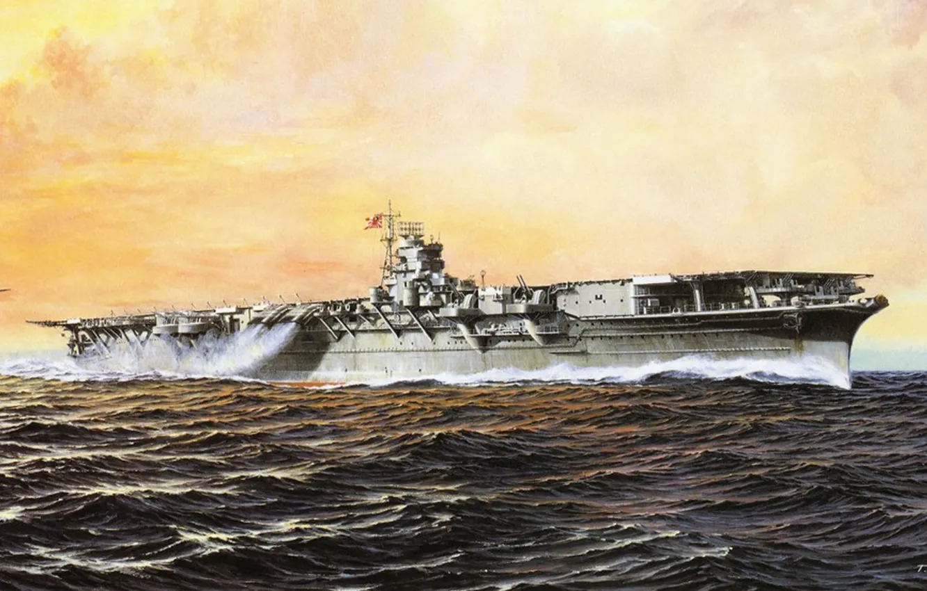 Photo wallpaper ship, art, the carrier, Navy, military, Japanese, WW2, aircraft carrier