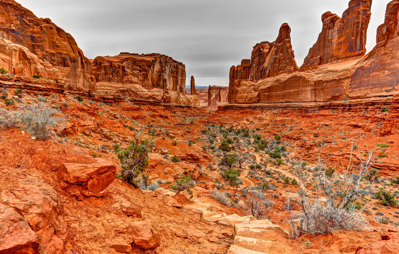 Photo wallpaper the sky, mountains, stones, rocks, USA, Arches National Park, uta