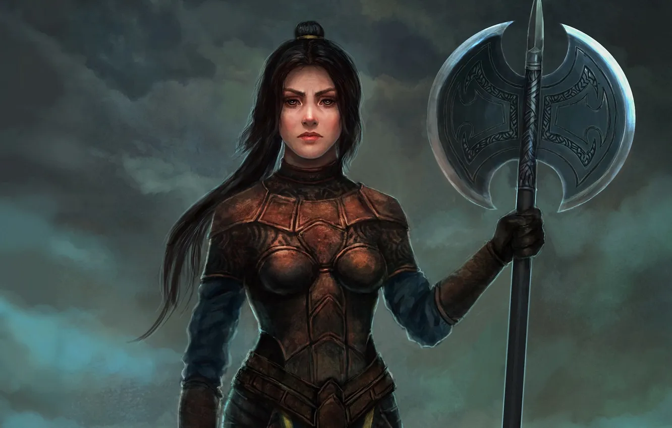 Photo wallpaper girl, weapons, armor, art, axe