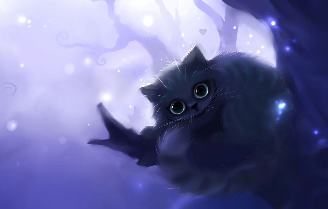 Photo wallpaper trees, branches, lights, apofiss, Cheshire cat