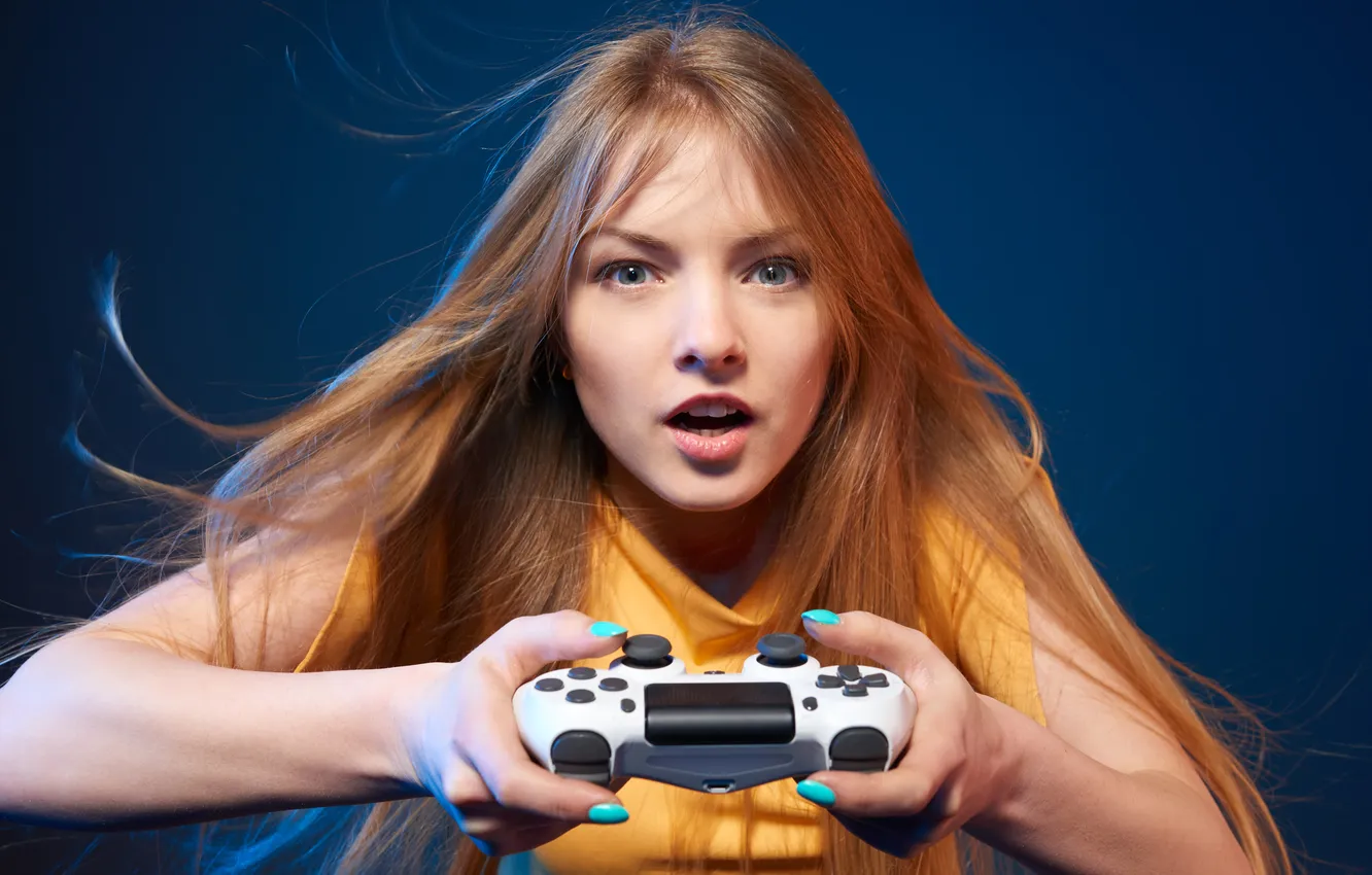 Photo wallpaper girl, internet, gamer, gamepad, hair, gaming, joystick, hobby