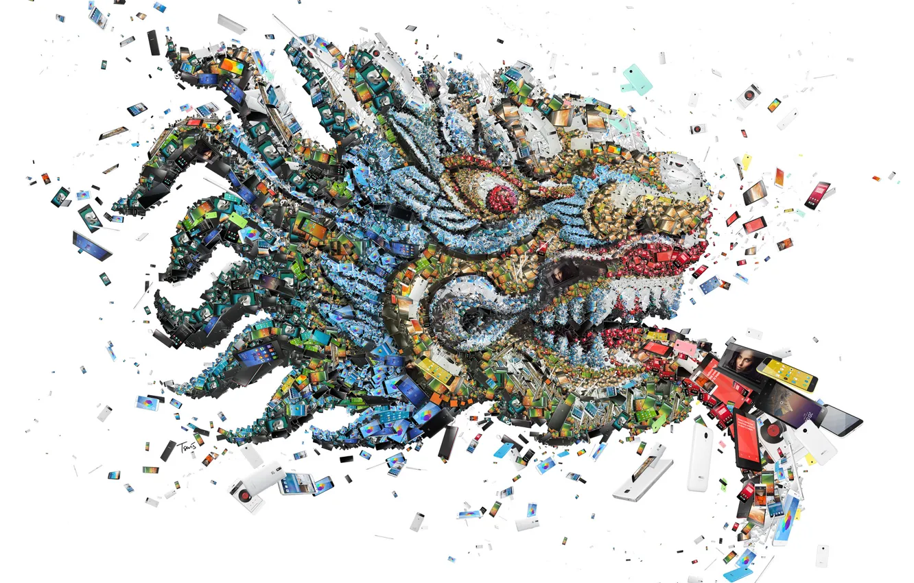 Photo wallpaper mosaic, dragon, technology, smartphones