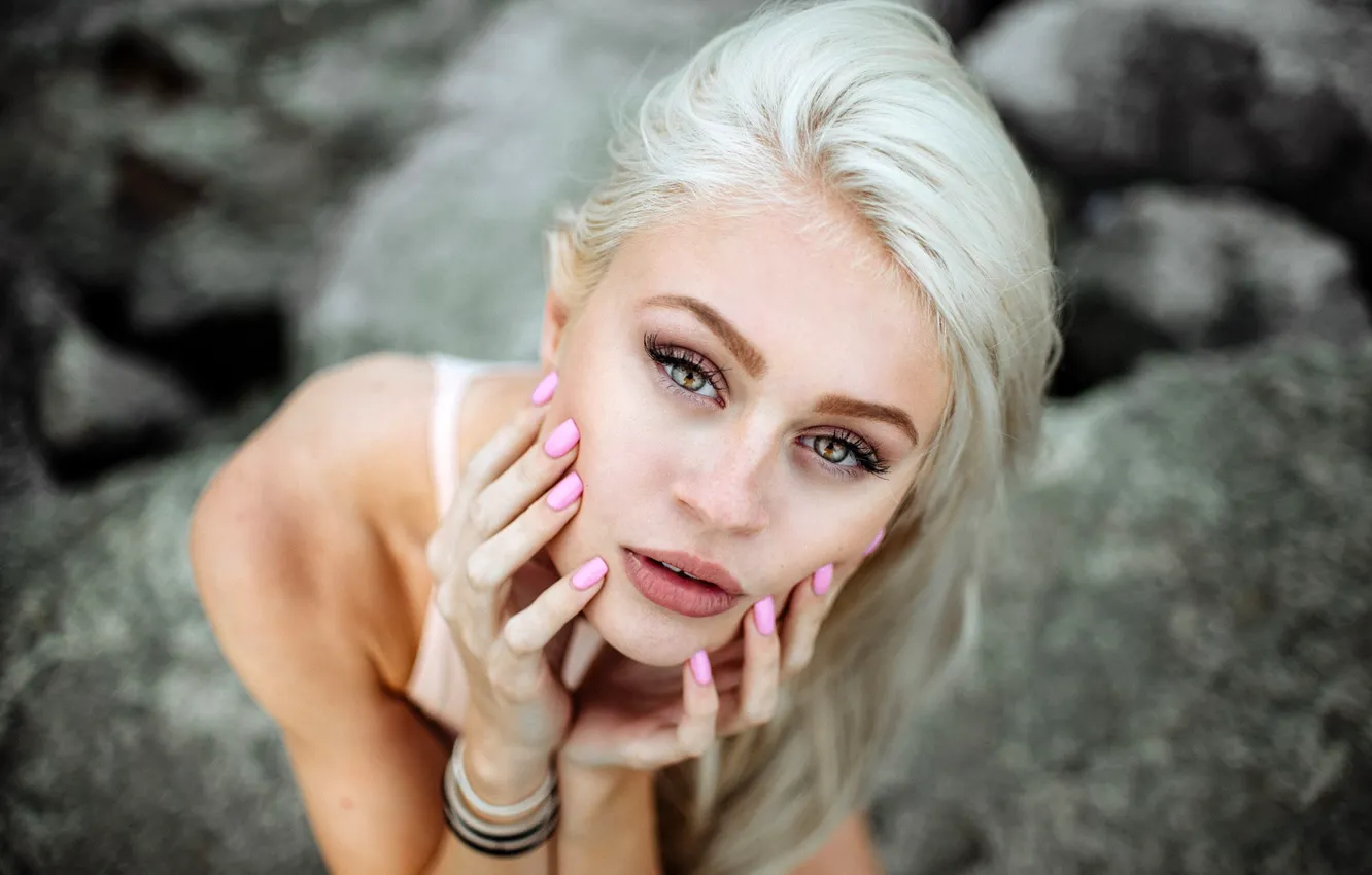 Photo wallpaper look, face, pose, model, portrait, hands, makeup, actress