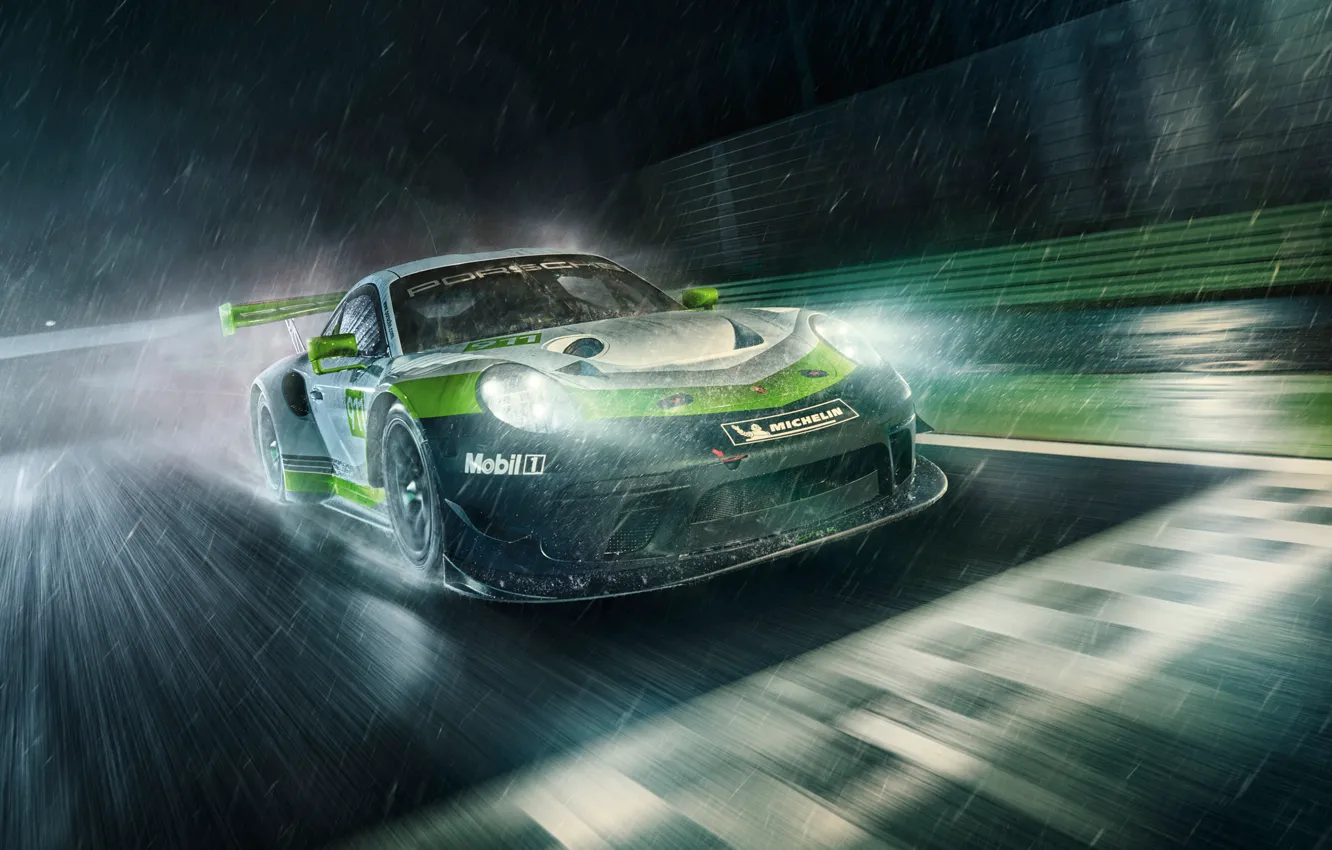 Photo wallpaper lights, speed, 911, Porsche, racing car, GT3 R, 2019