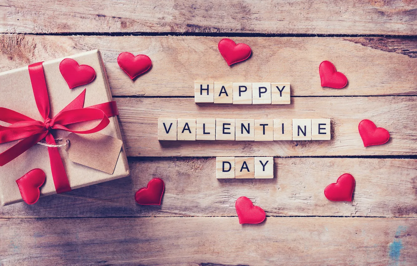 Photo wallpaper holiday, gift, the inscription, hearts, Valentine's day