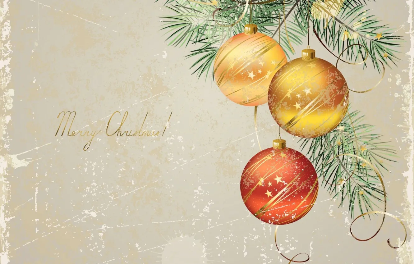 Photo wallpaper balls, holiday, tree, Christmas, postcard
