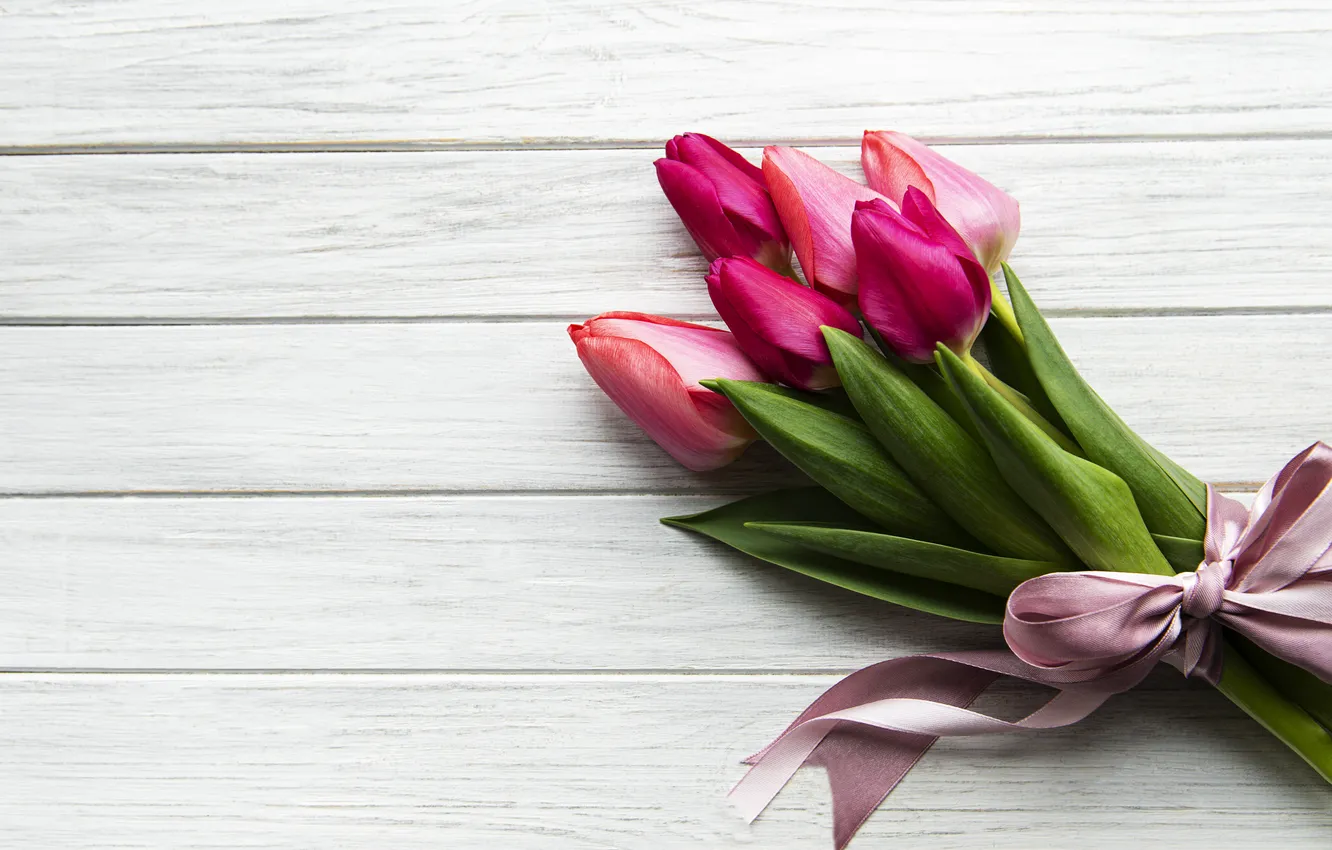 Photo wallpaper flowers, bouquet, colorful, tulips, wood, flowers, tulips, spring