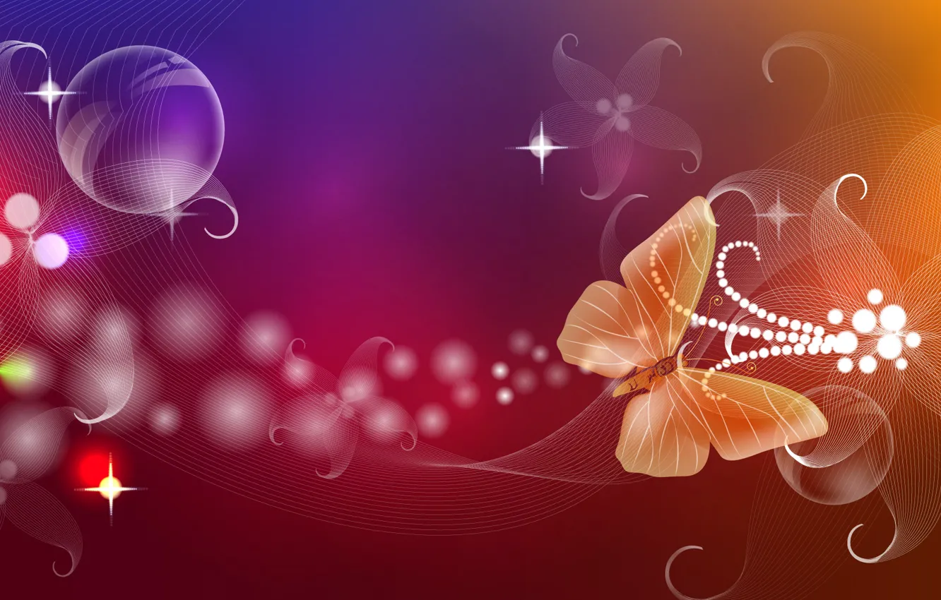 Photo wallpaper flowers, abstraction, butterfly