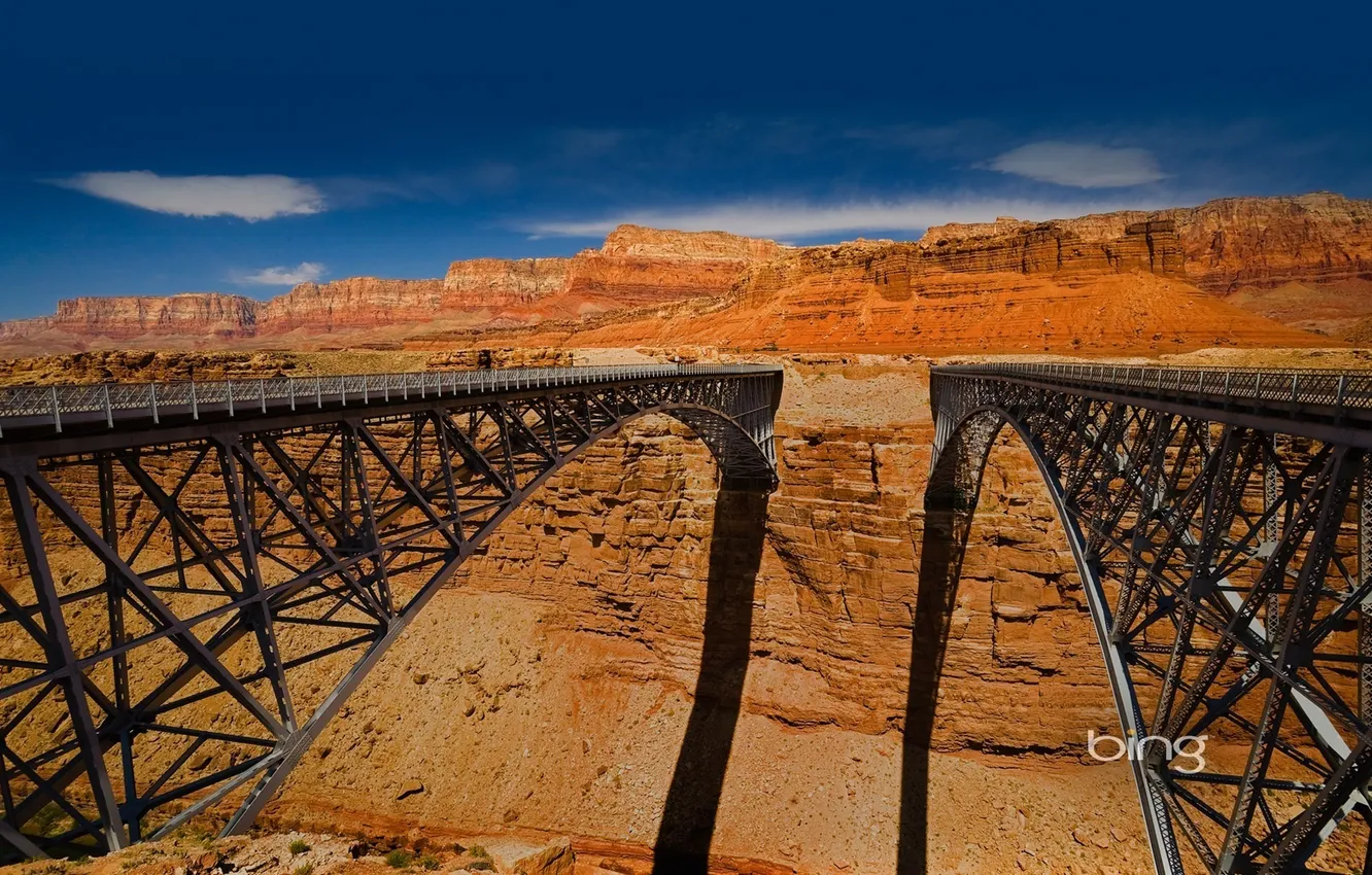 Photo wallpaper bridge, height, shadow, canyon, Bing