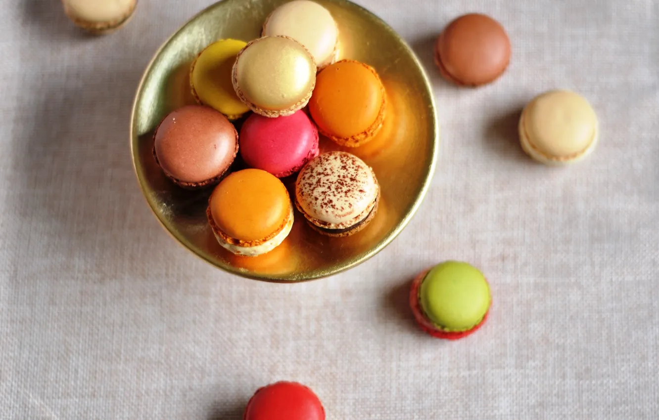 Photo wallpaper colored, cookies, plate, dessert, sweet, cuts, macaron, macaroon