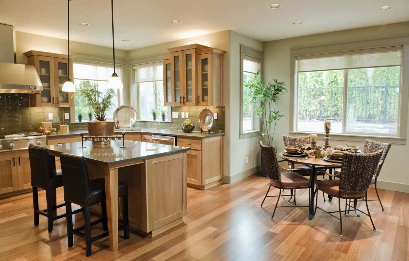 Photo wallpaper comfort, Villa, interior, kitchen, dining room