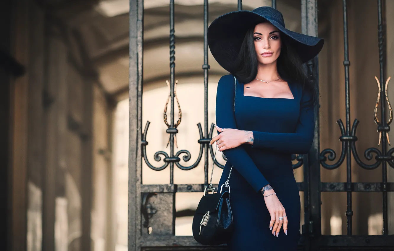 Photo wallpaper look, decoration, sexy, pose, model, portrait, hat, makeup