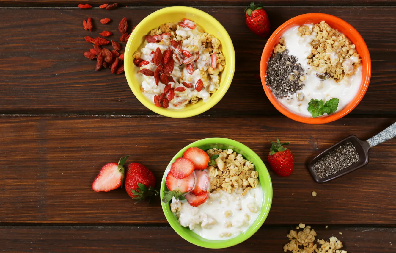 Photo wallpaper berries, Breakfast, fruit, nuts, muesli, cereal