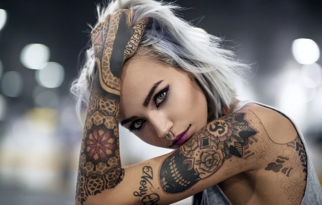 Photo wallpaper look, face, style, model, hands, tattoo