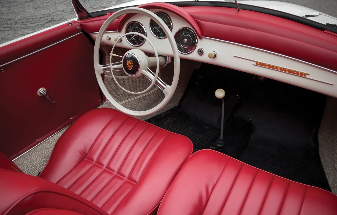 Photo wallpaper Porsche, logo, 1956, 356, steering wheel, Porsche 356A 1600 Speedster